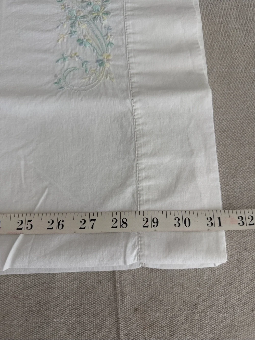 Vintage White Linen Pillowcase Set with Floral Embroidery